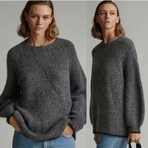Everlane Gray Mohair Blend Relaxed Long Sleeve Sweater